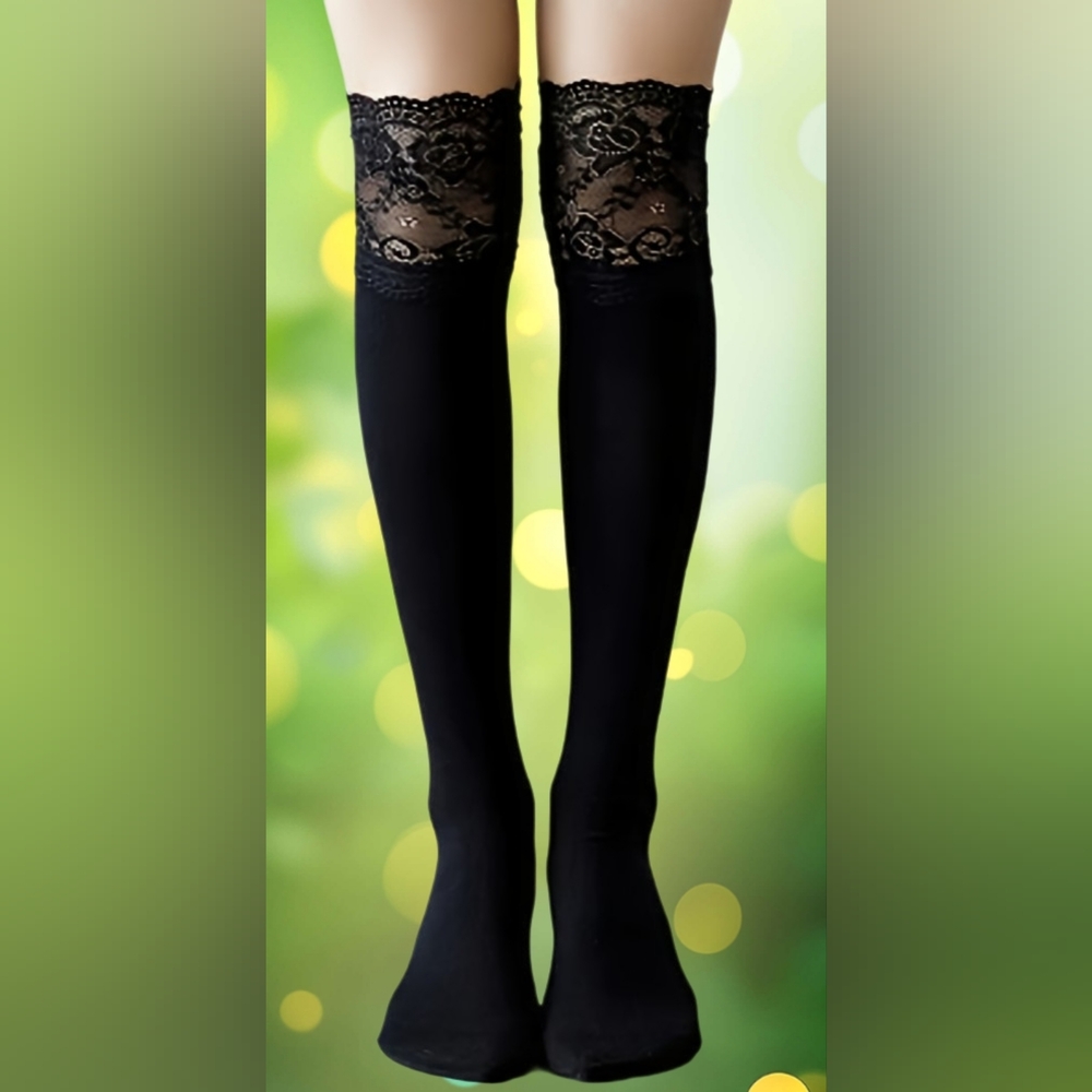 Elegant Black Lace Over The Knee Stockings